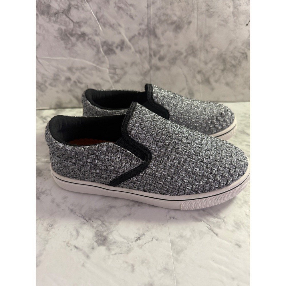 Bernie Mev Adi K Kids Black Pewter Woven Metallic Slip On Sneakers Size 34 NEW